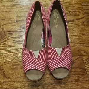 Women's Toms Red and White Stripped Wedges